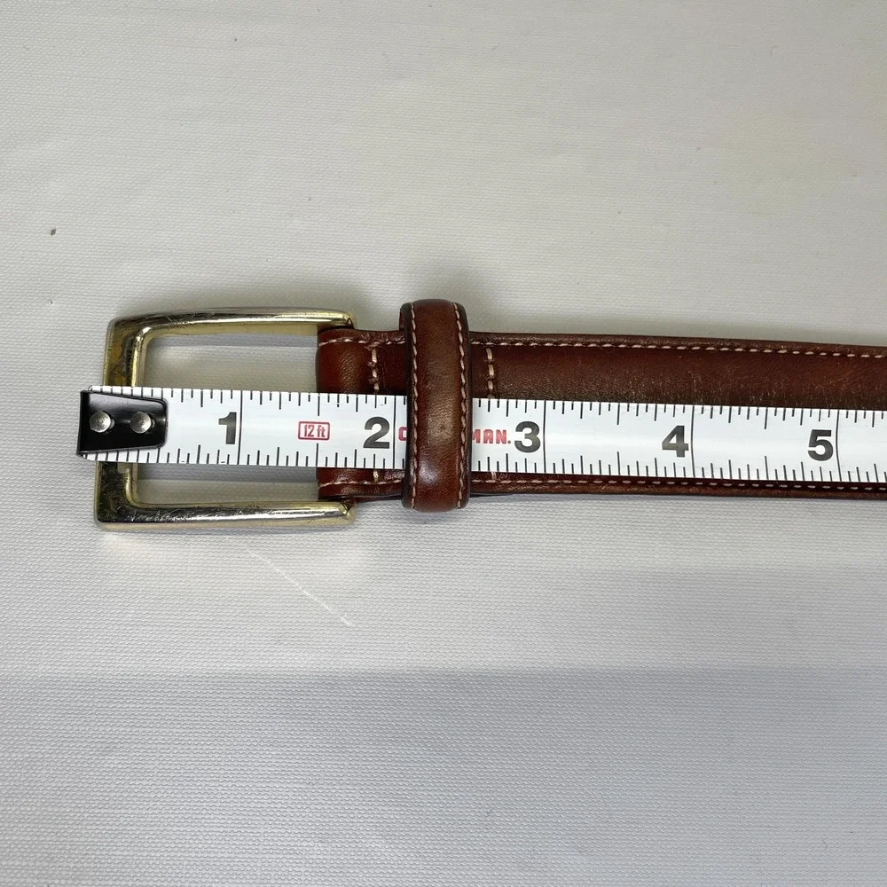 Trafalgar Belt Mens Size 42 Brown Leather Dress Gold Tone Square Buckle